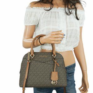 Michael Kors Jet Set Travel Medium Dome Satchel Shoulder Bag MK Brown